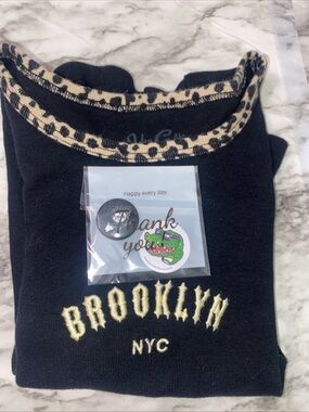 John Galt Brandy Melville black BROOKLYN NYC' Sweater with Leopard Trim